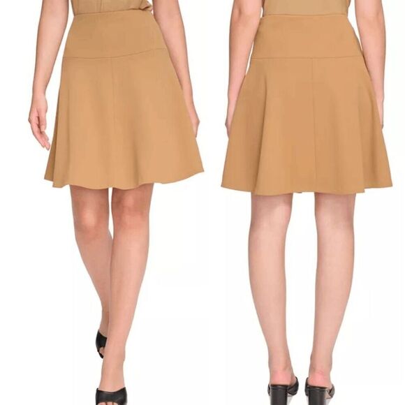 CALVIN KLEIN Women's Petite Scuba Crepe A-Line Skirt Luggage Color 2P - Picture 1 of 10